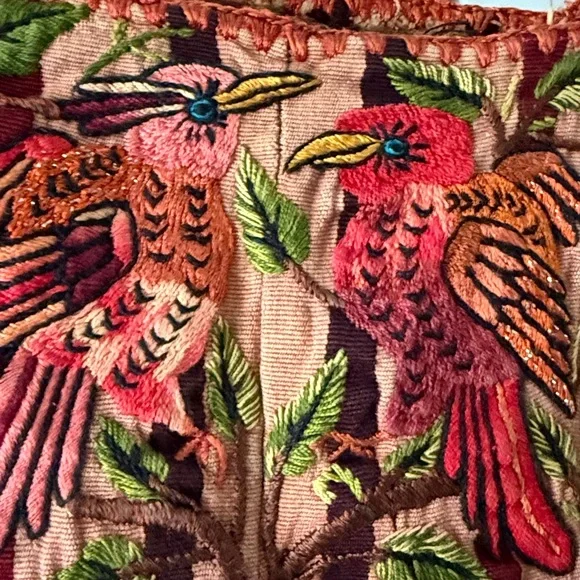 Handmade Embroidered Striped vintage Top - Red and Brown XS - Picture 3 of 9